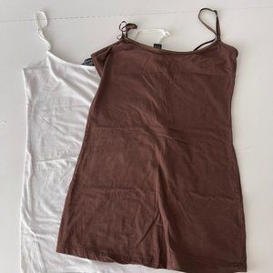 BOZZOLO Woman Tank Top White Brown Spaghetti Strap Cami Size L Set of 2